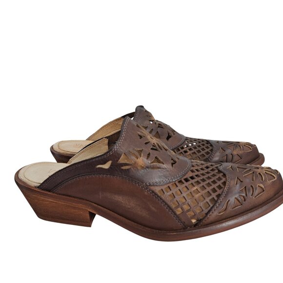 Veracruz Artisans Sundance Brown Leather Cutout Mules Size 36 US 5.5-6 Boho - Picture 11 of 13